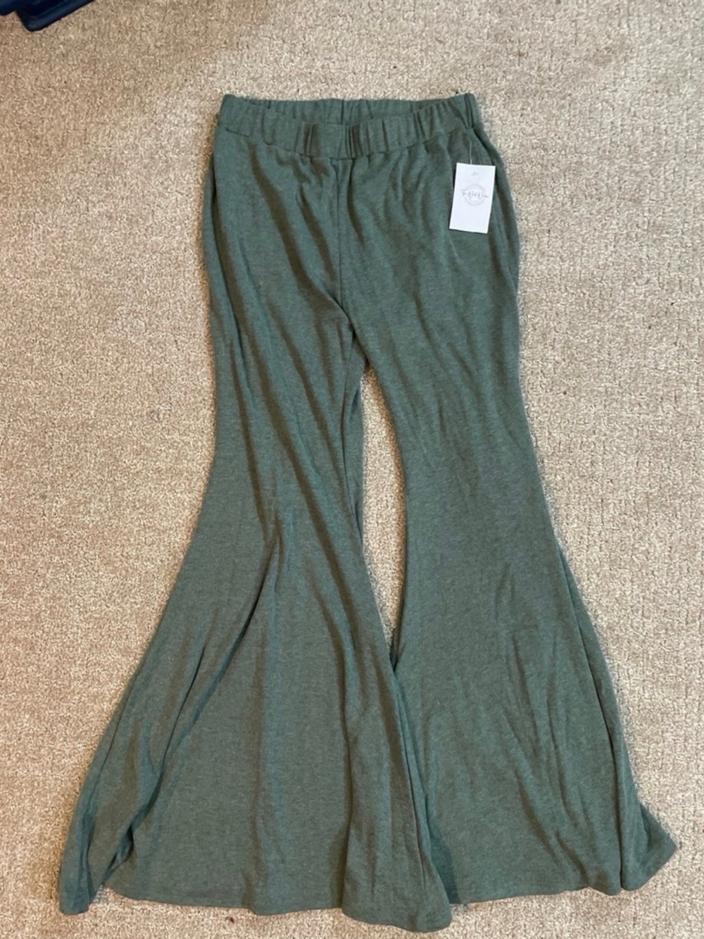 Women's Olive Green Flared Knit Leggings - Comfortable Everyday Style
